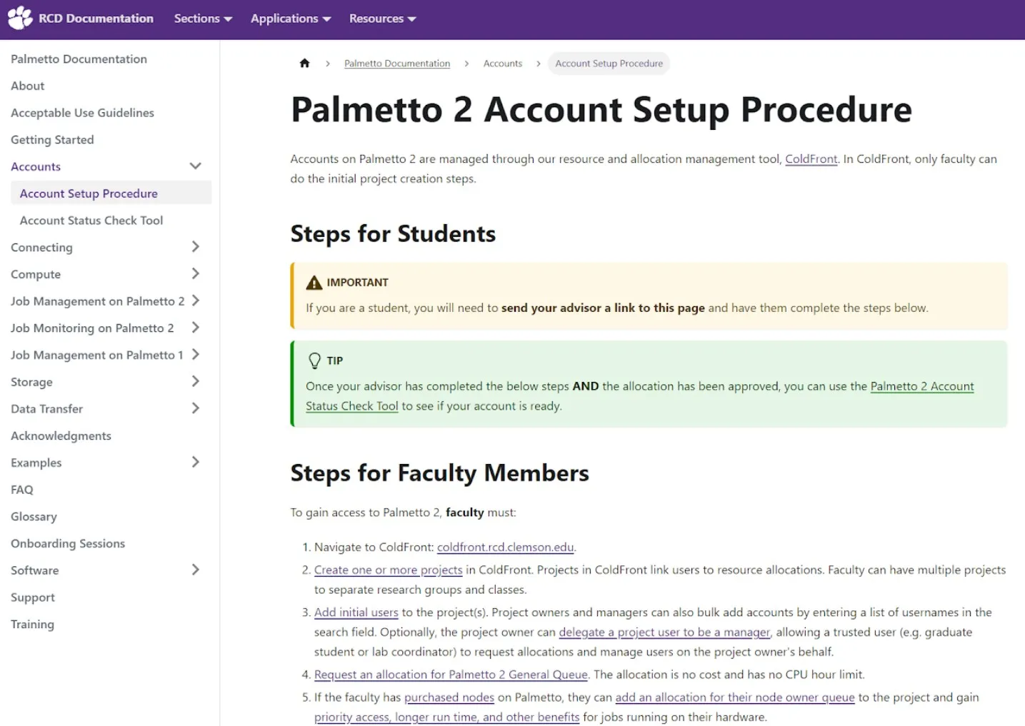 Palmetto Cluster Homepage