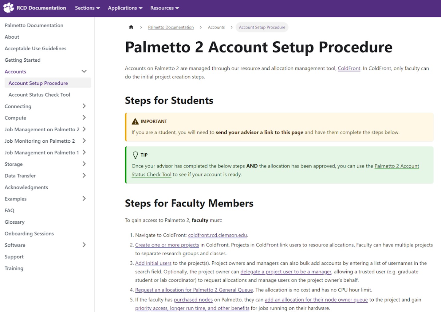 Palmetto Cluster Homepage